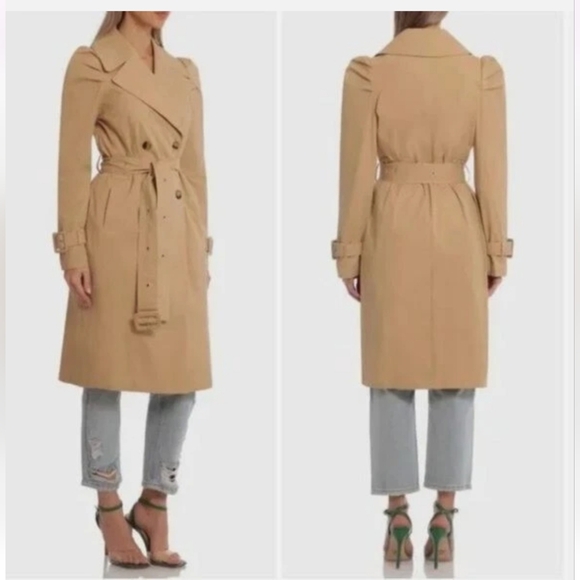 Avec Les Filles Jackets & Blazers - Avec Les Filles Puff Sleeve Classic Tan Trench Coat